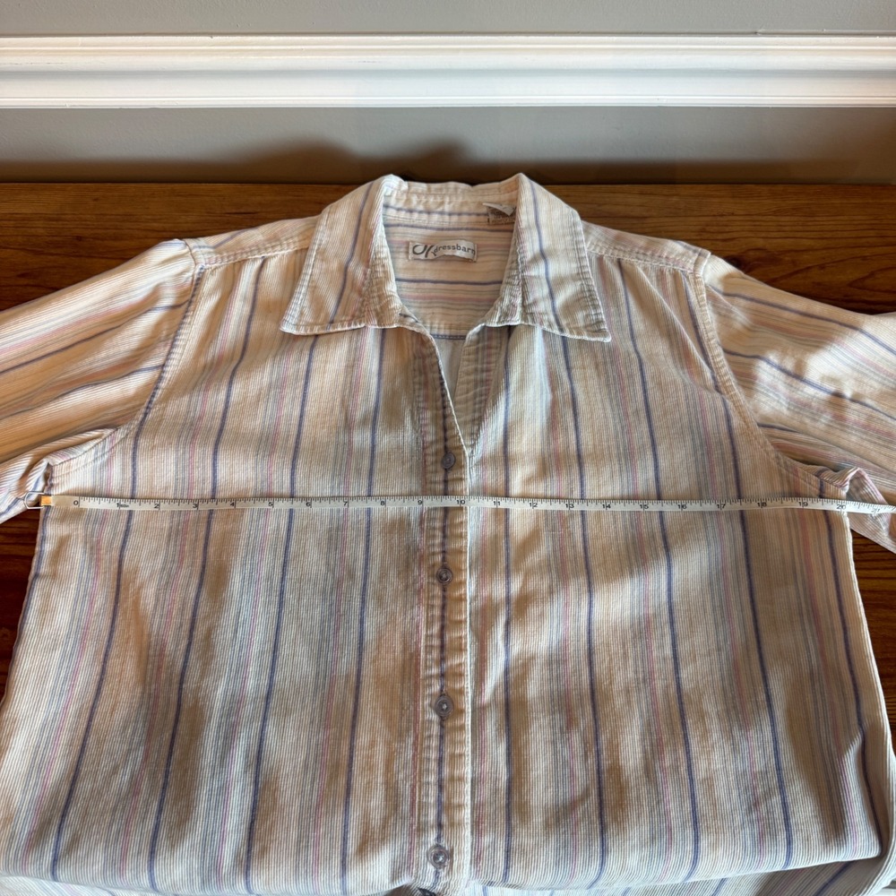 VTG Dressbarn Corduroy Striped Button Down Shirt Women's XL Long Sleeve - Picture 2 of 5